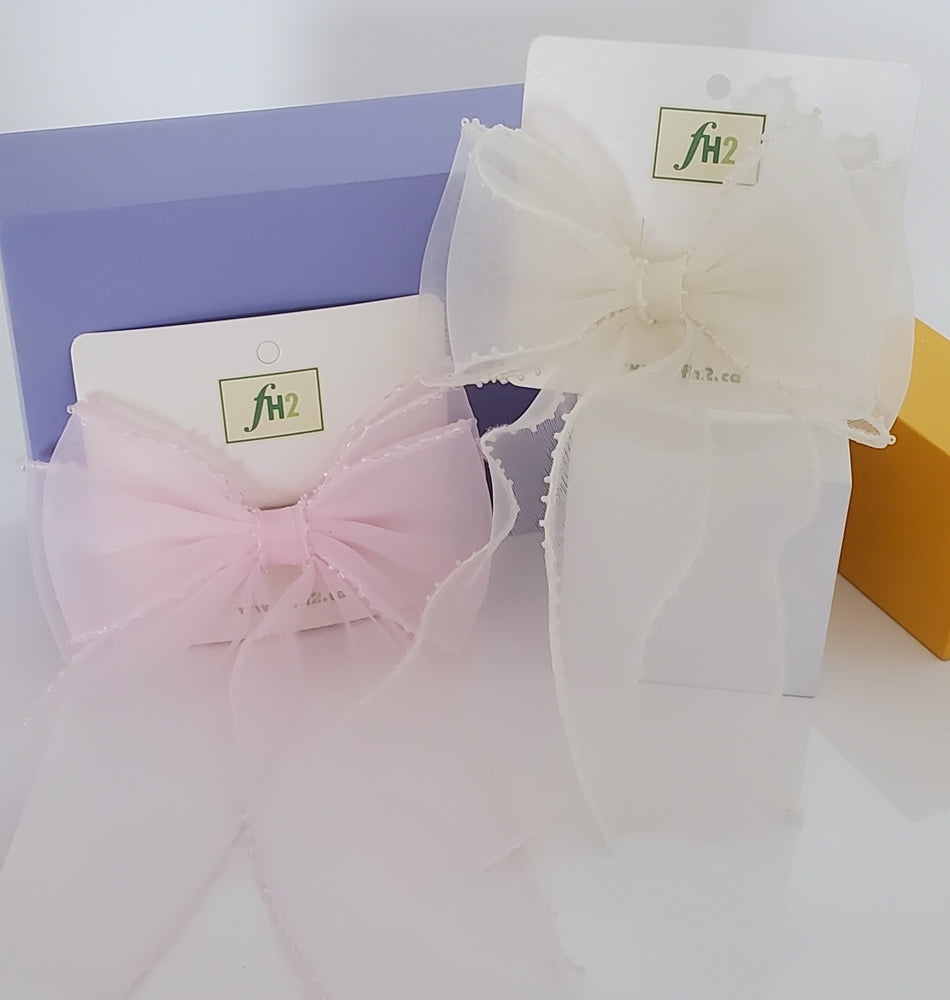 HC0007 Nœud pour cheveux pastel avec perles