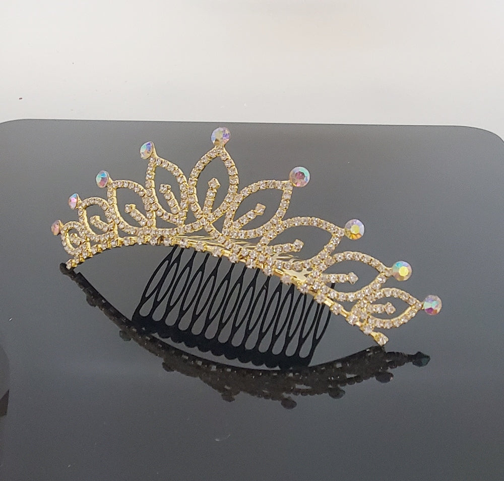 TR0522 Gold Filigree Crystal Tiara (Medium)