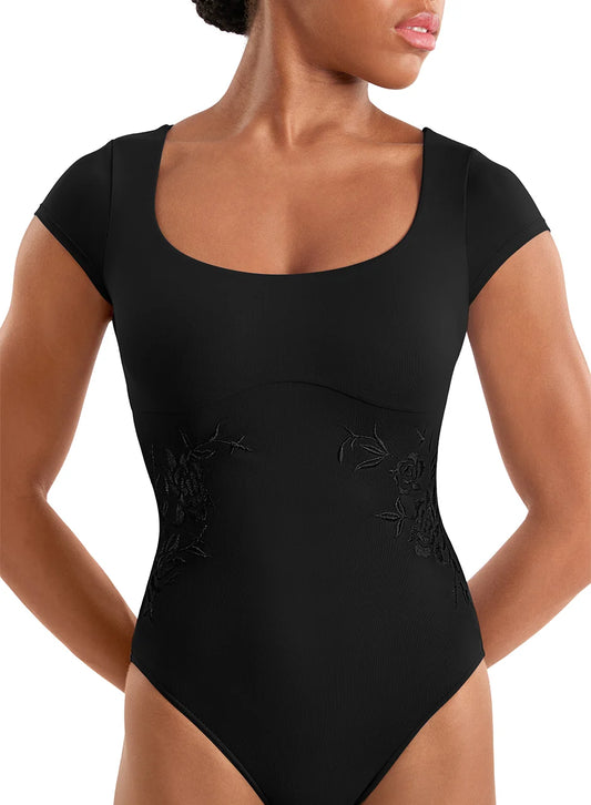 Floral Embroidered Cap Sleeve Leotard-  M20010LM